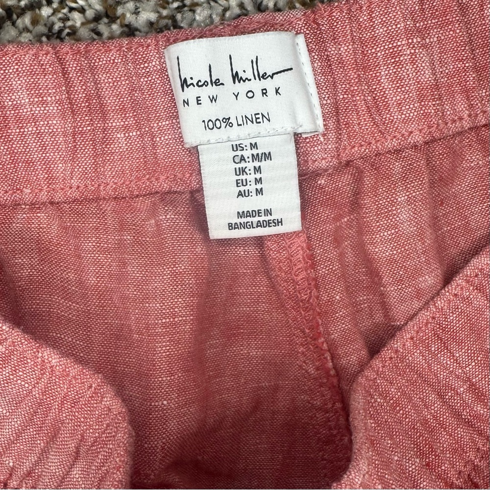 Nicole Miller New York 100% Linen Cargo Jogger Pants Pink Coral Size Medium - Picture 2 of 7